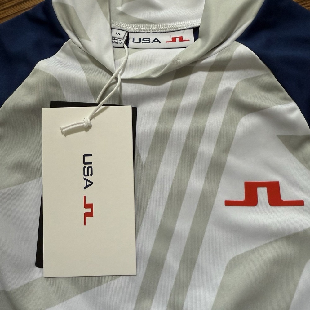 J Lindeberg Yvette Top Womens XS Golf Shirt USA Olympics White Gray Blue New - Picture 4 of 13